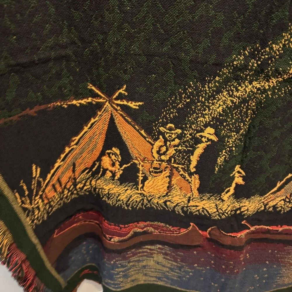 Bob Timberlake Tapestry Throw Blanket Camping Canoe Cabin USA 50x65 Cotton Tag